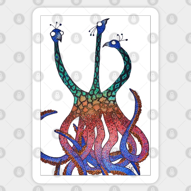 Cerberus, but with a giraffe / octopus / peacock Sticker by AlyStabz